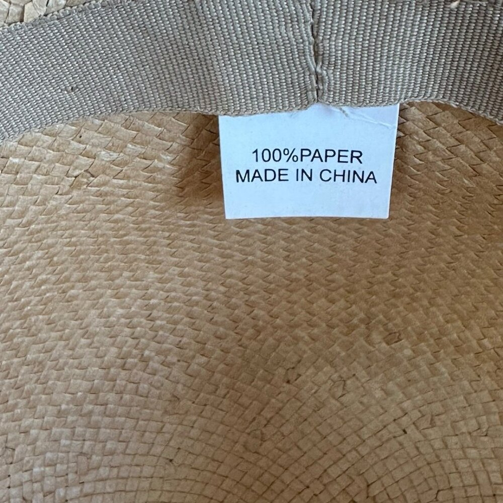Vintage Women's Straw Sun Hat Wide Brim Embroidered Trim 100% Paper OS Vacation - Picture 7 of 7
